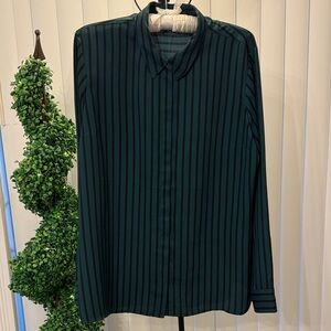 Express Women’s Portofino Green and Black Striped Button-Down Shirt Size Large